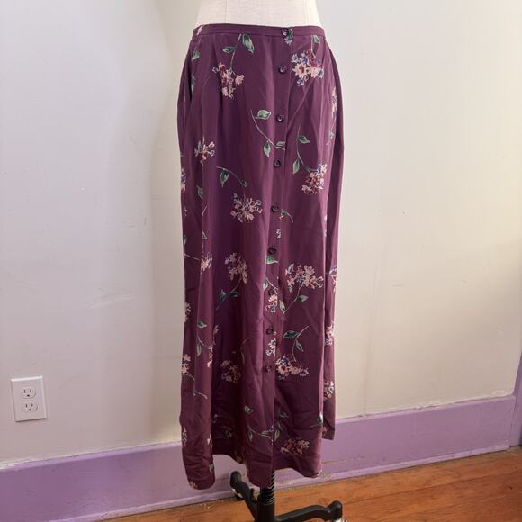 Vintage 90s Jones New York 100% Silk Floral Midi Skirt Button Front Indie Fairy - Picture 2 of 7